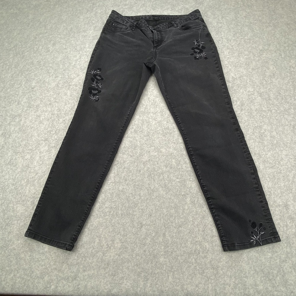 KUT From The Kloth Jeans Womens 32 Gray Straight Stretch Embroidered Floral
